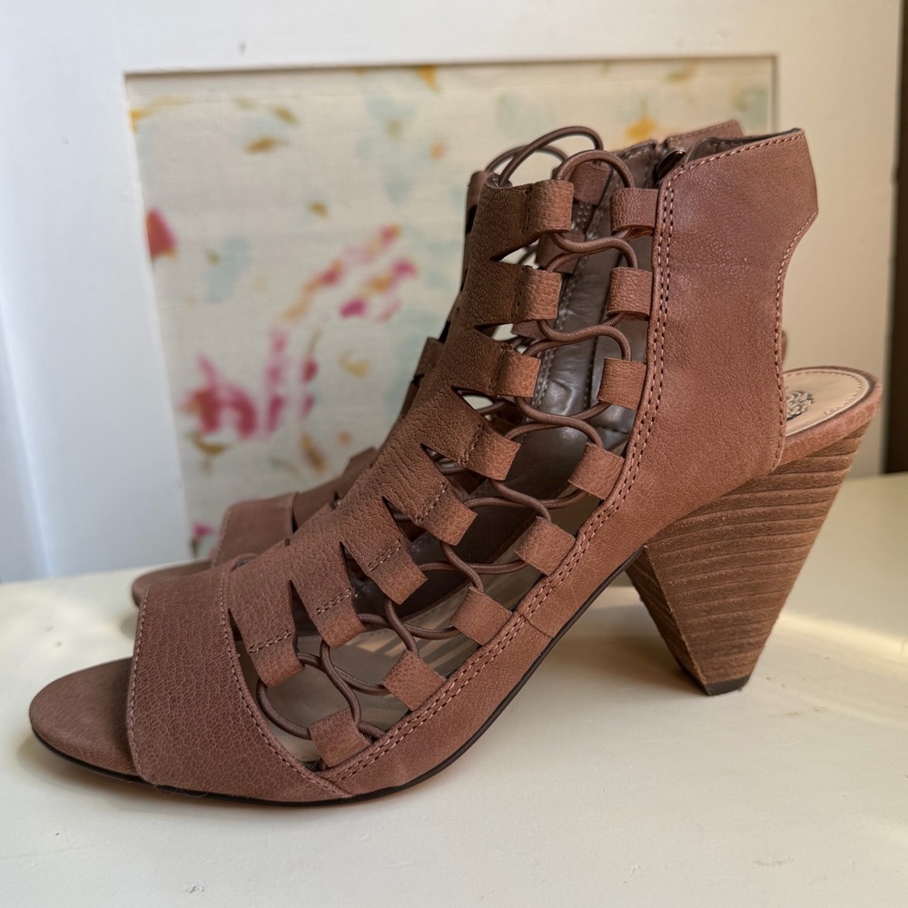 Vince Camuto Brown Cutout Heeled Sandals